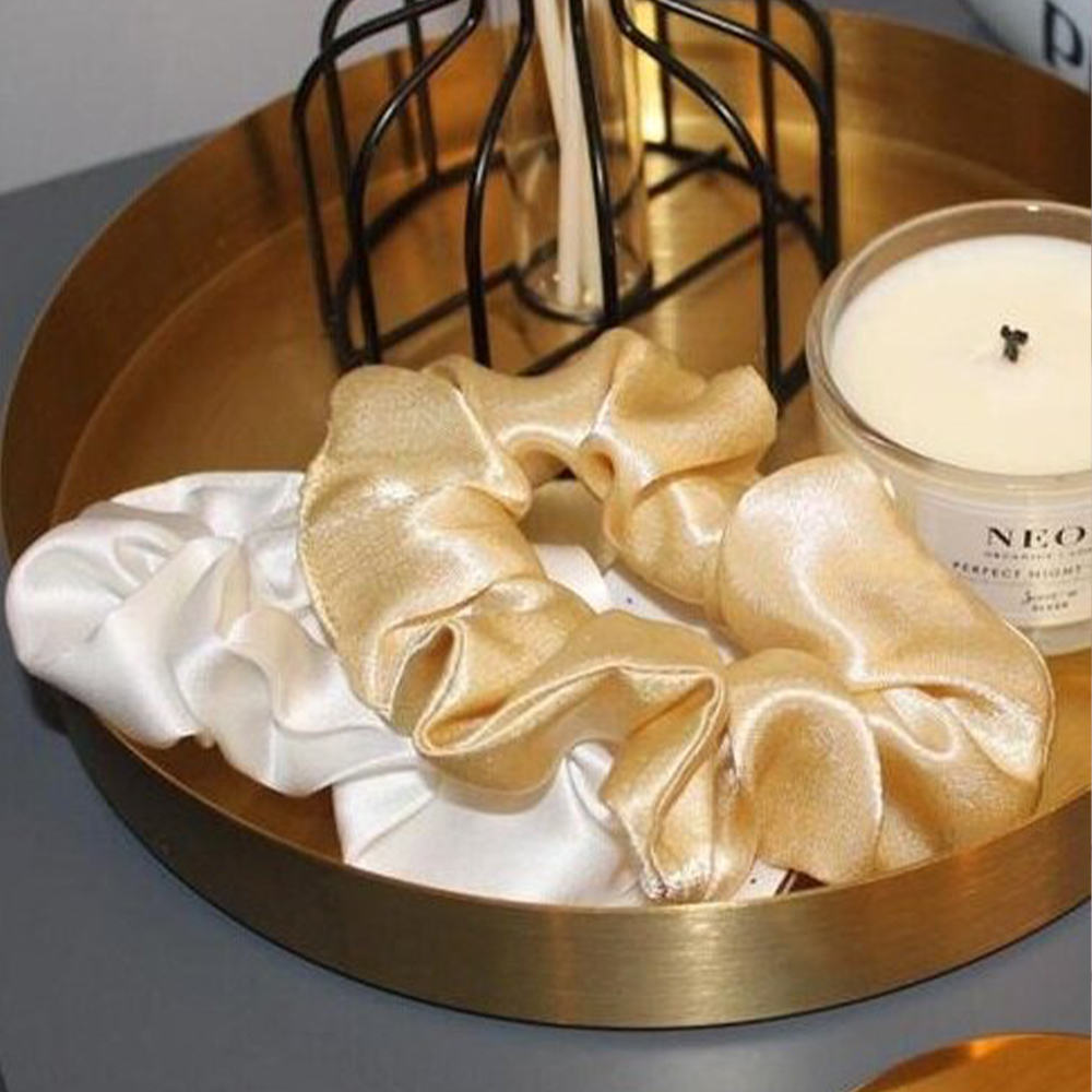 Glossy Gold 100% Mulberry Silk Hair Scrunchies